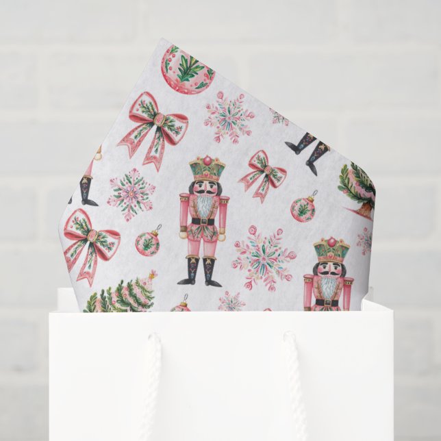 Whimsical Pink Nutcracker Christmas Holiday Tissue Paper (Gift Bag)