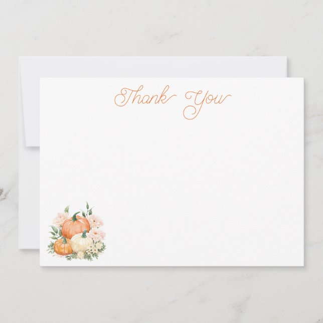 Whimsical Pink & Orange Pumpkins Thank You Card (Front)