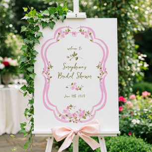 Whimsical Pink Painted Floral Bridal Shower Sign