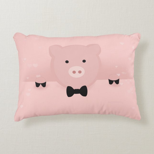 Whimsical Pink Pig Cute Farm Animal Decorative Cushion (Front)