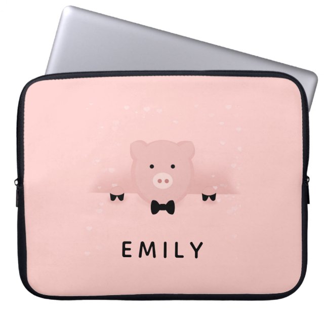 Whimsical Pink Pig Cute Farm Animal Laptop Sleeve (Front)