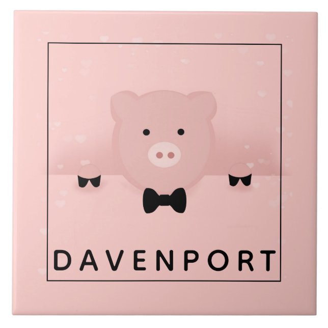 Whimsical Pink Pig Cute Farm Animal Tile (Front)