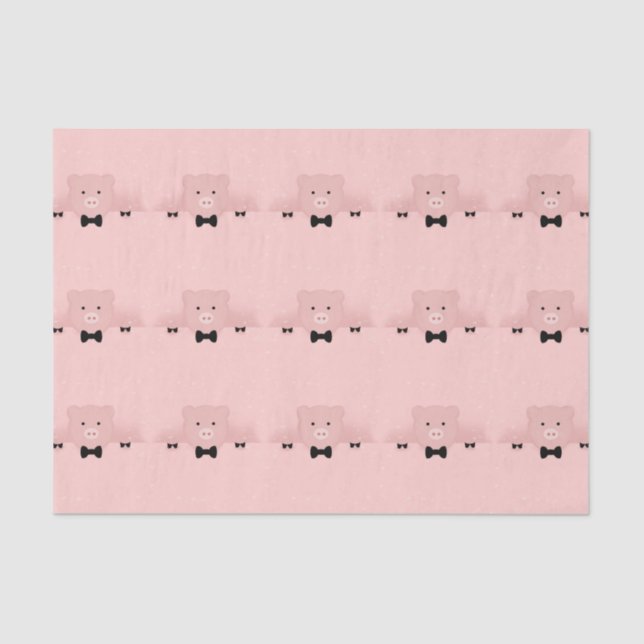 Whimsical Pink Pig in Black Bow Tie Pattern Tissue Paper (Front)