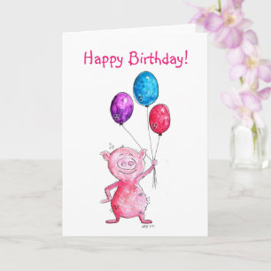 Whimsical Pink Pig with Balloons Card