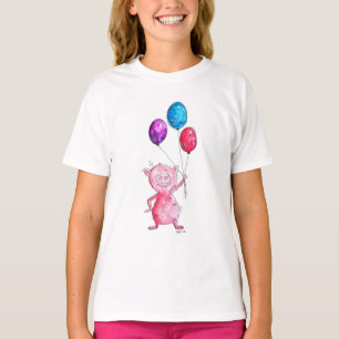 Whimsical Pink Pig with Balloons T-Shirt