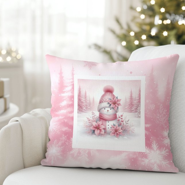 Whimsical Pink Pillow Snowman Pinkmas Forest (Whimsical Pink Pillow Snowman Pinkmas Forest)
