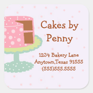 Whimsical Pink Polka Dot Cake Square Sticker
