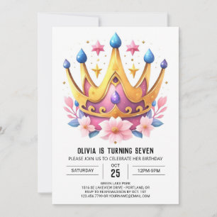 Whimsical Pink Princess Crown Birthday  Invitation