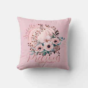 Whimsical Pink Pumpkin Autumn Floral Girly Cushion