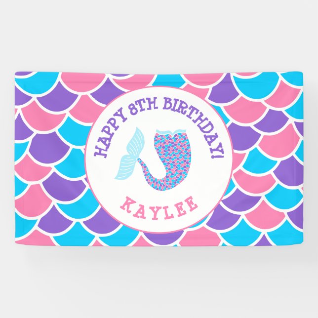 Whimsical Pink Purple and Blue Girl Birthday Party Banner (Horizontal)