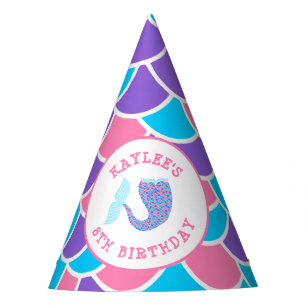 Whimsical Pink Purple and Blue Mermaid Party Hat