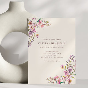 Whimsical Pink Purple Wildflowers Boho Wedding Invitation
