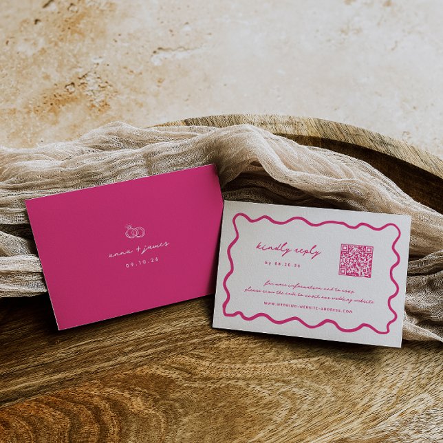 Whimsical Pink QR Code Wedding RSVP Card (Creator Uploaded)