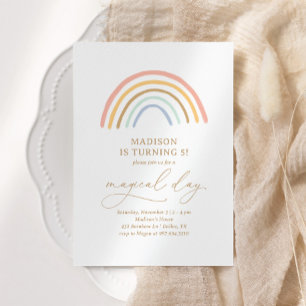 Whimsical Pink Rainbow Girl Birthday Party Invitation