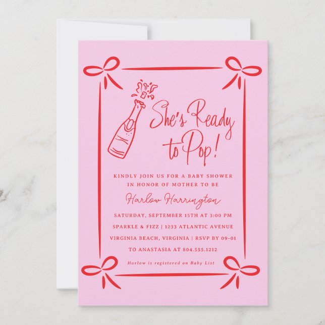 Whimsical Pink Ready to Pop Baby Shower Invitation (Front)