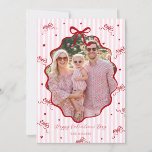 Whimsical Pink Red Bow Heart Happy Valentine's Day Holiday Card