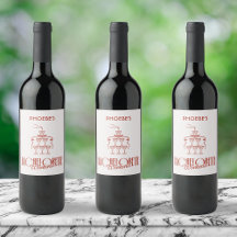 Whimsical Pink Red Doodle Custom Wine Bottle Label