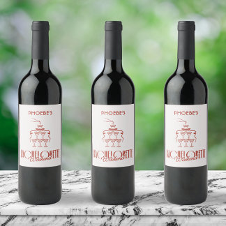 Whimsical Pink Red Doodle Custom Wine Bottle Label