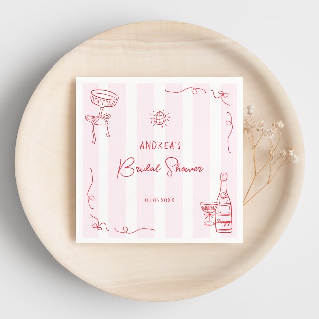 Whimsical Pink & Red Hand Drawn Bridal Shower Napkin (Creator Uploaded)