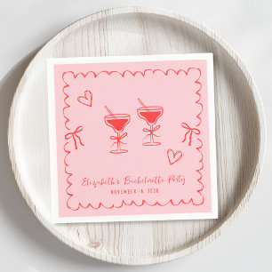 Whimsical Pink Red Wavy Frame Bachelorette Party Napkin