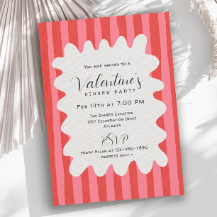 Whimsical Pink Red Wavy Frame Valentines Dinner Invitation