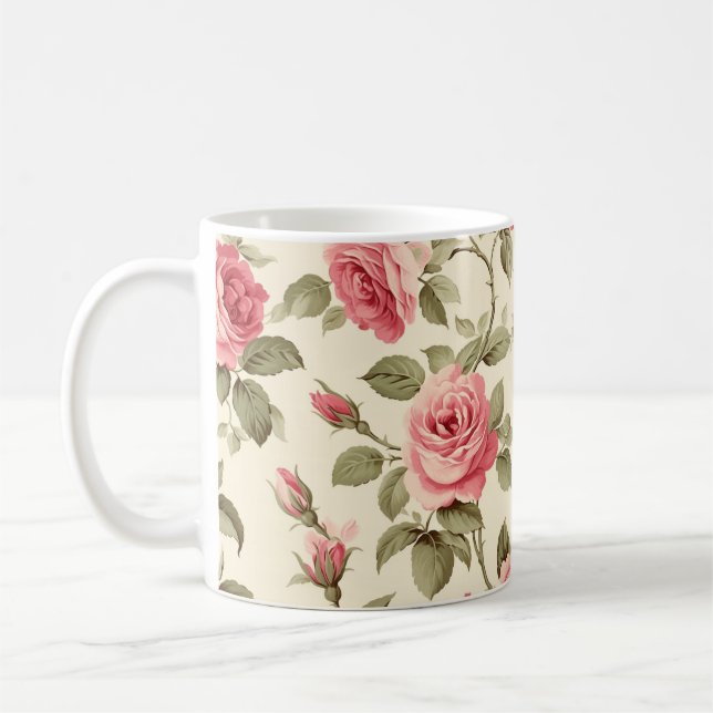 Whimsical Pink Rose   Coffee Mug (Left)