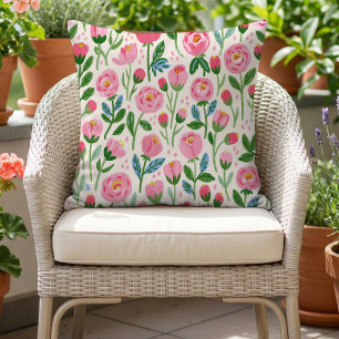 Whimsical Pink Rosebuds Summer Floral Pattern Cushion