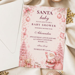 Whimsical Pink Santa Baby Shower Invitation