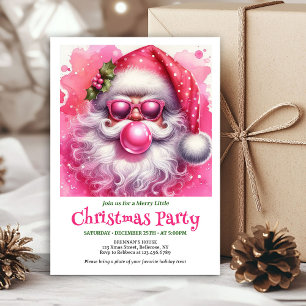 Whimsical Pink Santa Bubble Gum Funny Christmas Invitation