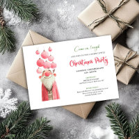 Whimsical pink santa Christmas party invitation 