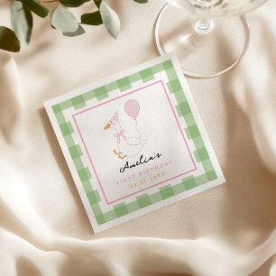 whimsical Pink silly goose First Birthday napkins