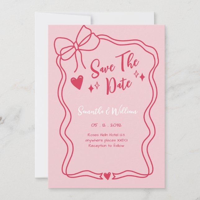 Whimsical Pink Sketch Save the Date Invitation (Front)