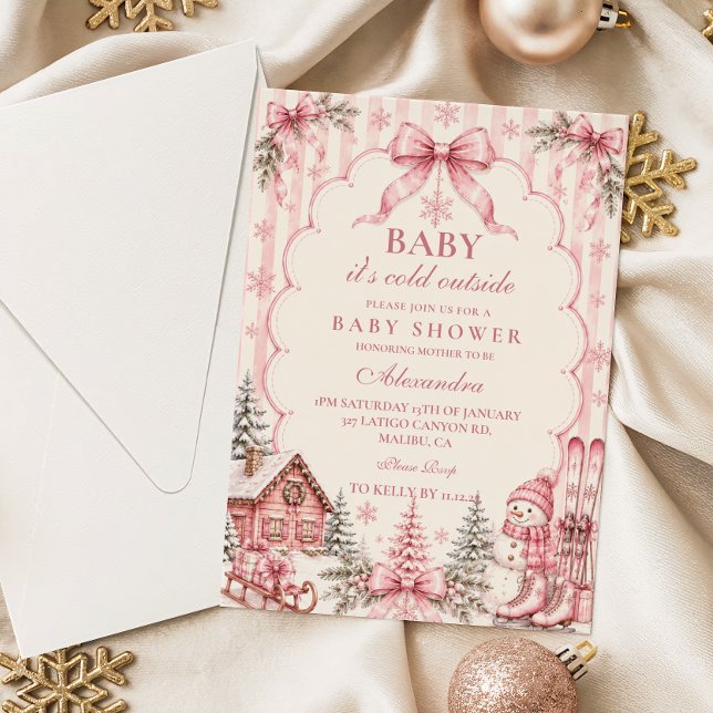Whimsical Pink Snowflake Baby Shower Invitation (Creator Uploaded)