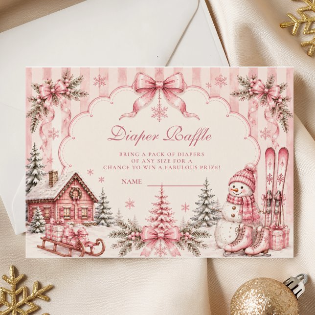 Whimsical Pink Snowflake Diaper Raffle Enclosure Card (Creator Uploaded)