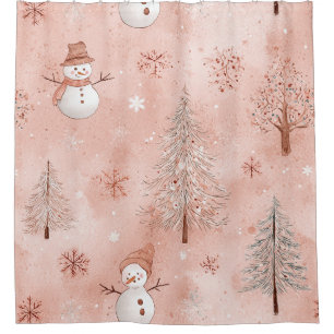 Whimsical Pink Snowman Christmas - Winter (1) Shower Curtain