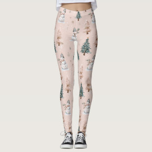 Whimsical Pink Snowman Christmas - Winter (2) Leggings