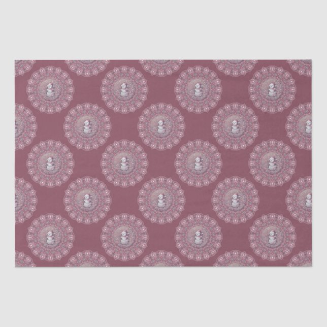 Whimsical Pink Snowman Classic Polka Dot Mandala Tissue Paper (Front)