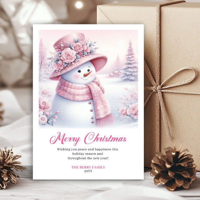 Whimsical Pink Snowman Digital Winter Scene Cards (Whimsical Pink Snowman Digital Winter Scene Greeting Card

)