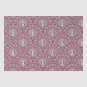 Whimsical Pink Snowman Mandala Art Deco Scallop Tissue Paper