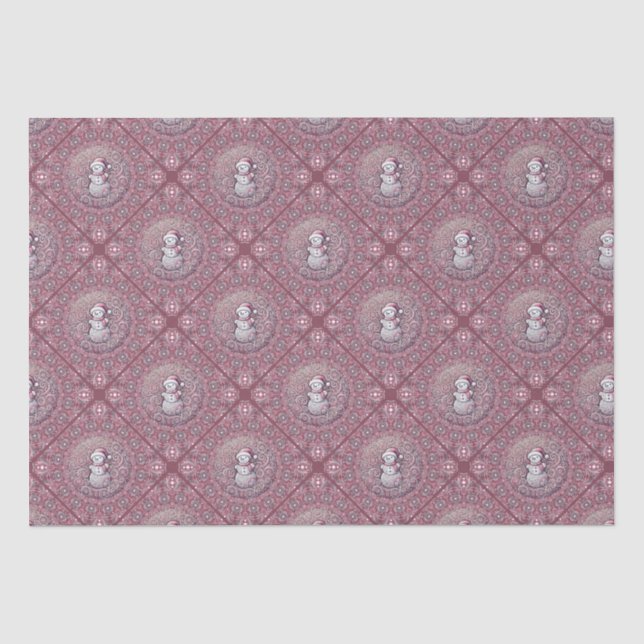 Whimsical Pink Snowman Mandala Geo Diamond Tile Tissue Paper (Front)