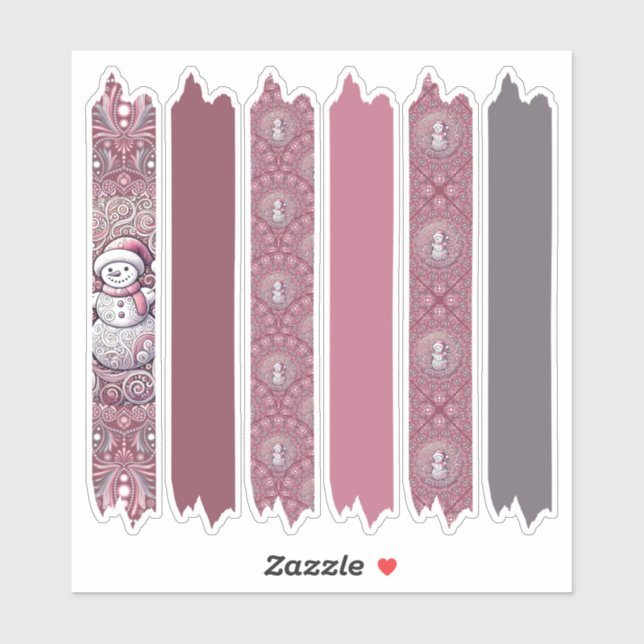 Whimsical Pink Snowman Mandala Patterns Washi Tape (Sheet)