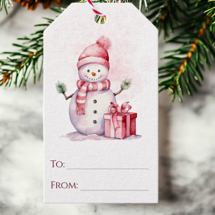 Whimsical Pink Snowman To and From Holiday  Gift Tags