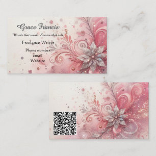 Whimsical Pink Sparkle Freelance Storyteller Business Card