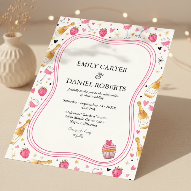 Whimsical Pink Strawberry Wedding Invitation (Creator Uploaded)