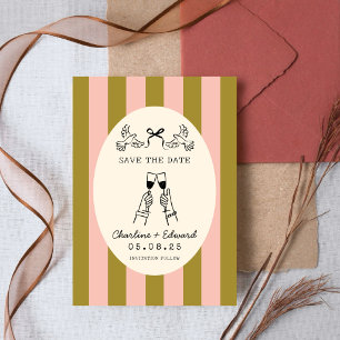 Whimsical Pink Striped Scribble Save the Date  Invitation