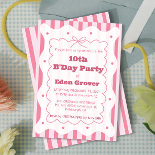 Whimsical Pink Stripes Birthday Invitation