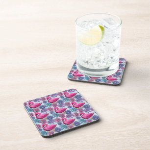 Whimsical Pink Swan: Pastel Floral Dream Pattern Coaster