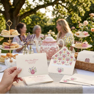 Whimsical Pink Teapot Wildflower Bridal Tea Party Envelope