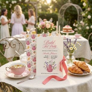 Whimsical Pink Teapot Wildflower Bridal Tea Party Invitation