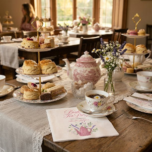 Whimsical Pink Teapot Wildflower Bridal Tea Party  Napkin